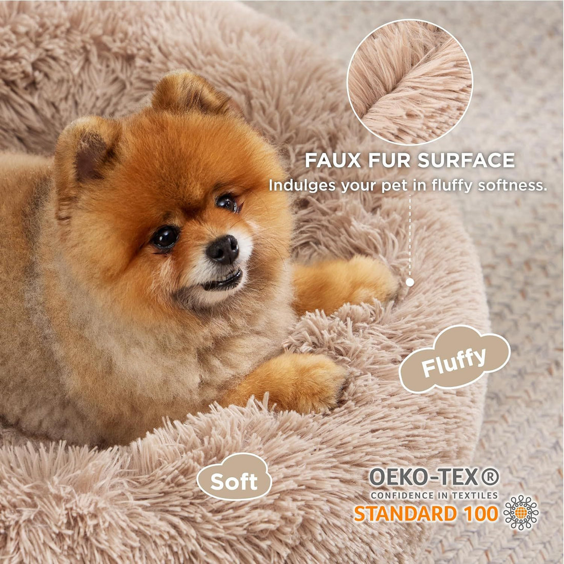 Indoor Non Slip Fluffy Plush Round Pet Bed