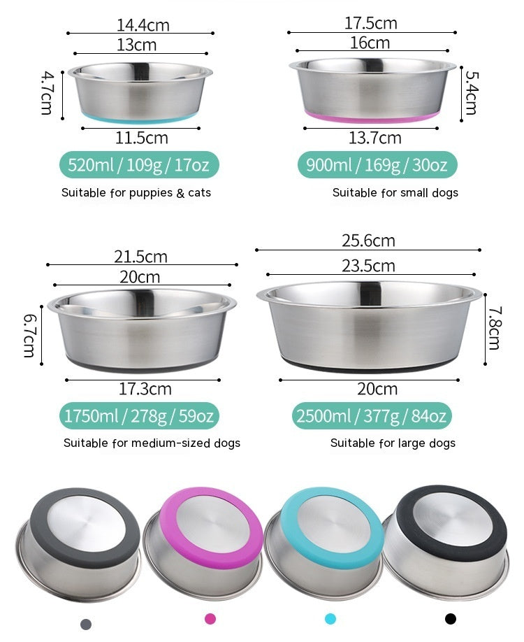 Silicone Base Stainless Steel Pet Feeding And Drinking Bowl