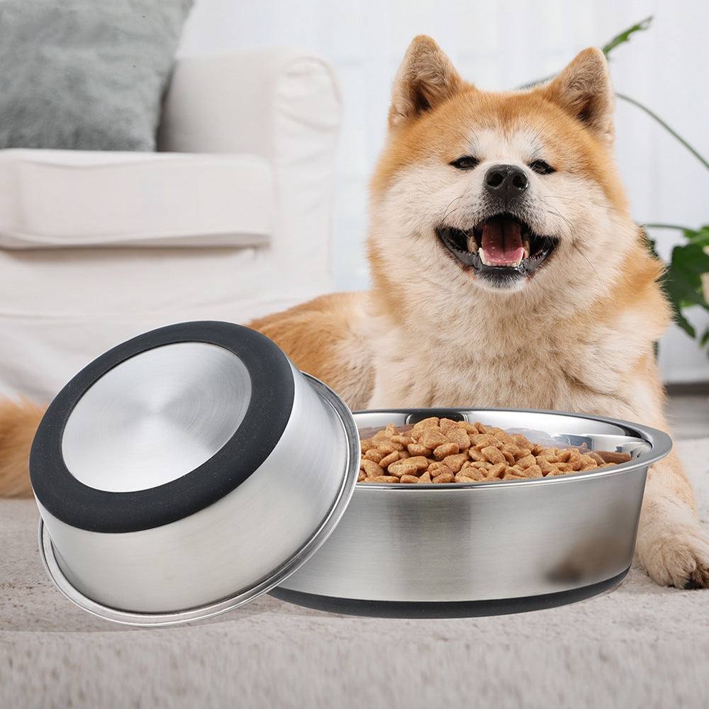 Silicone Base Stainless Steel Pet Feeding And Drinking Bowl