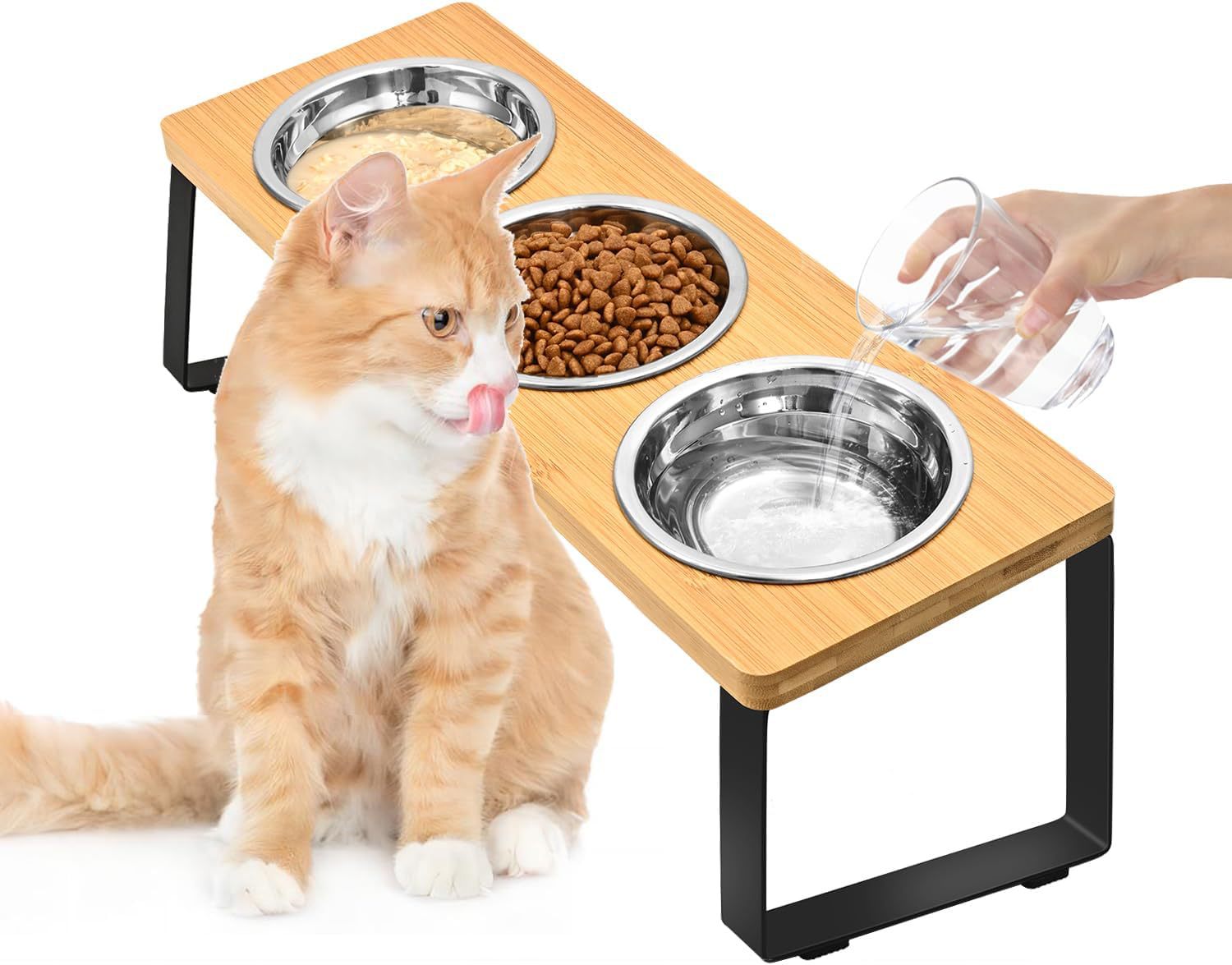 Iron Wood Pet Feeding Rack With Bowl Stand
