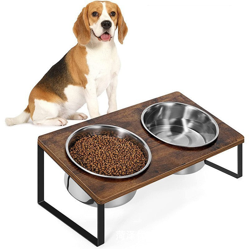 Iron Wood Pet Feeding Rack With Bowl Stand
