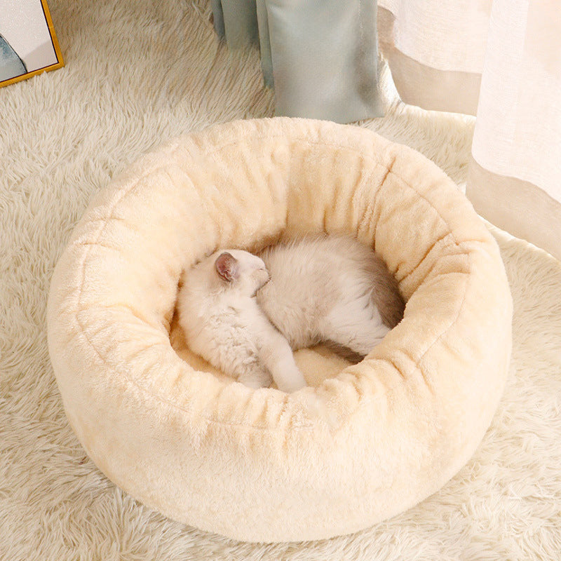 Pet Round Plush Donut Warm Sleeping Bed