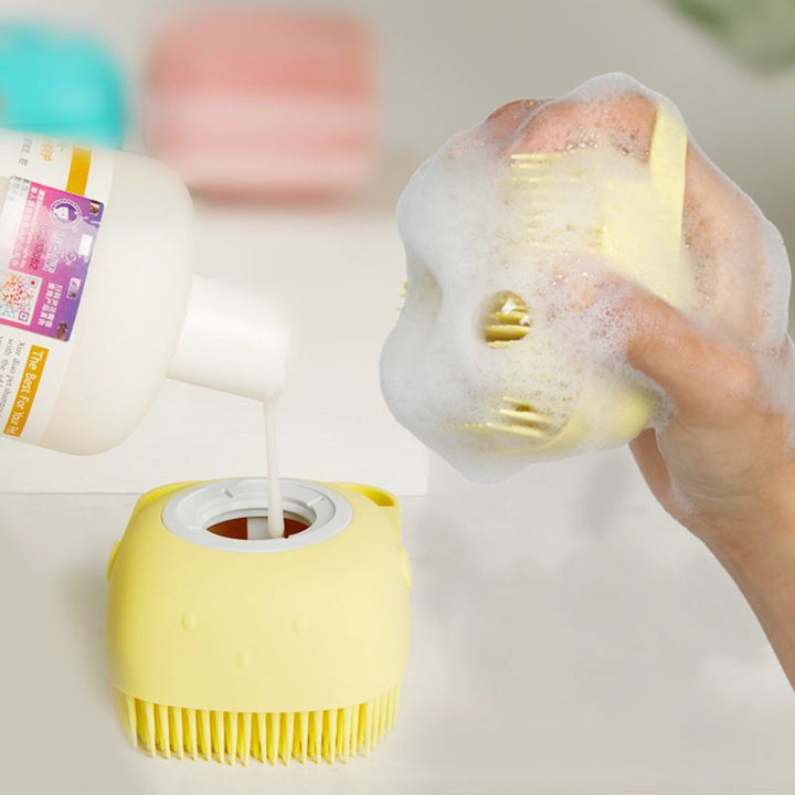 Soft Silicone Pet Bath Brush With Shampoo Dispenser For Grooming
