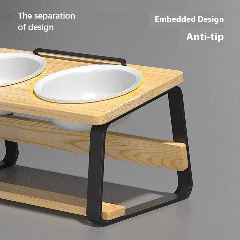 Ceramic Double Bowl Pet Feeding And Drinking Bowl With Neck Support