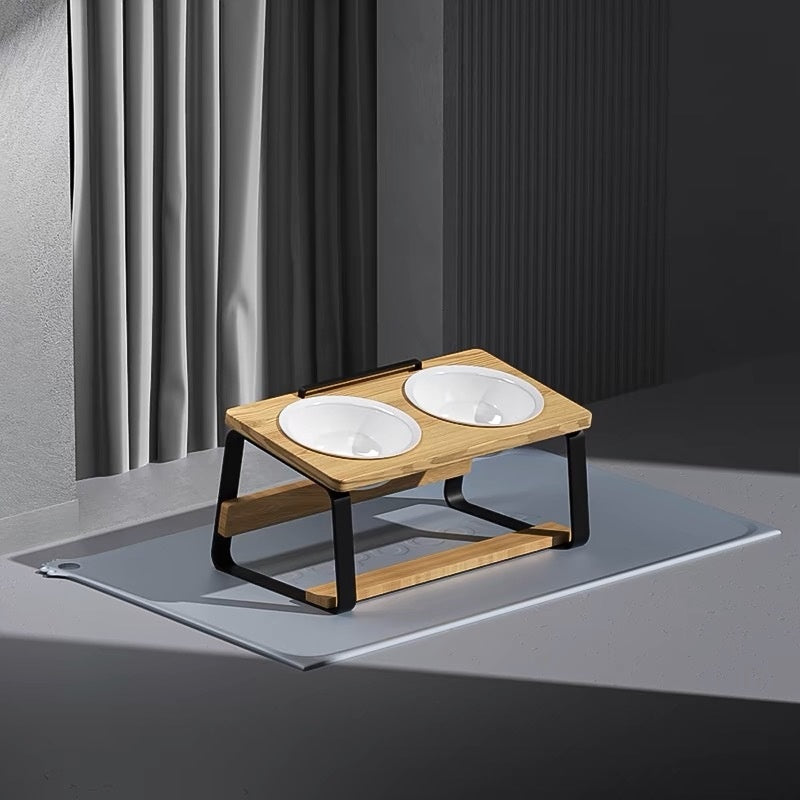 Ceramic Double Bowl Pet Feeding And Drinking Bowl With Neck Support