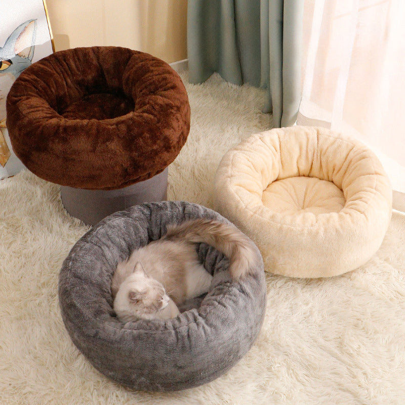 Pet Round Plush Donut Warm Sleeping Bed