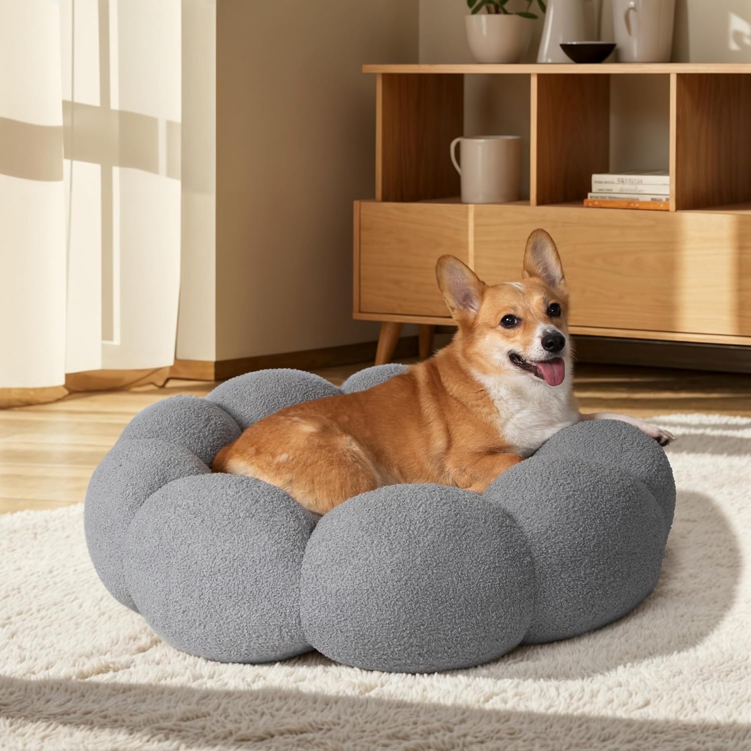 Pet Fluffy Round Donut Calming Plush Sleeping Bed