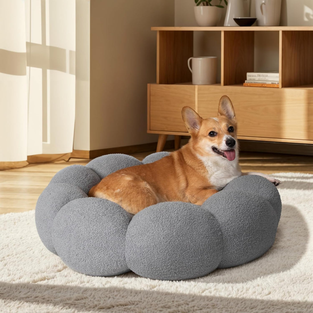 Pet Fluffy Round Donut Calming Plush Sleeping Bed
