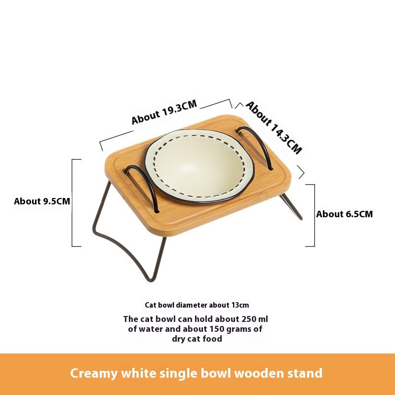 Wooden Rack Pet Ceramic Feeding Bowl Tilted Easy Clean