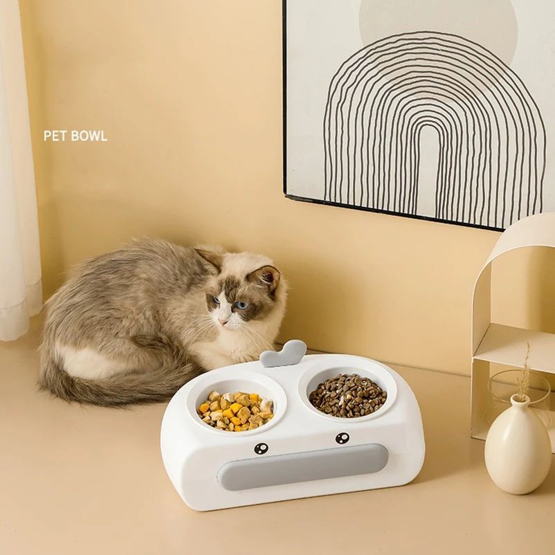 Duck Design Pet Double Bowl Feeding And Drinking Tray