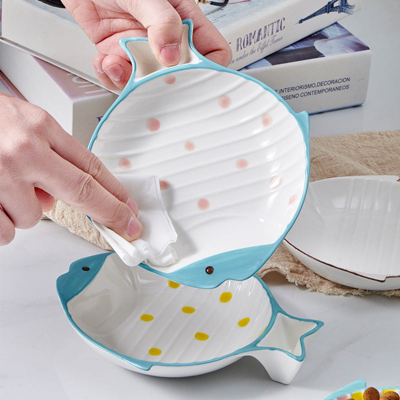 Fish Shaped Ceramic Pet Feeding Bowl