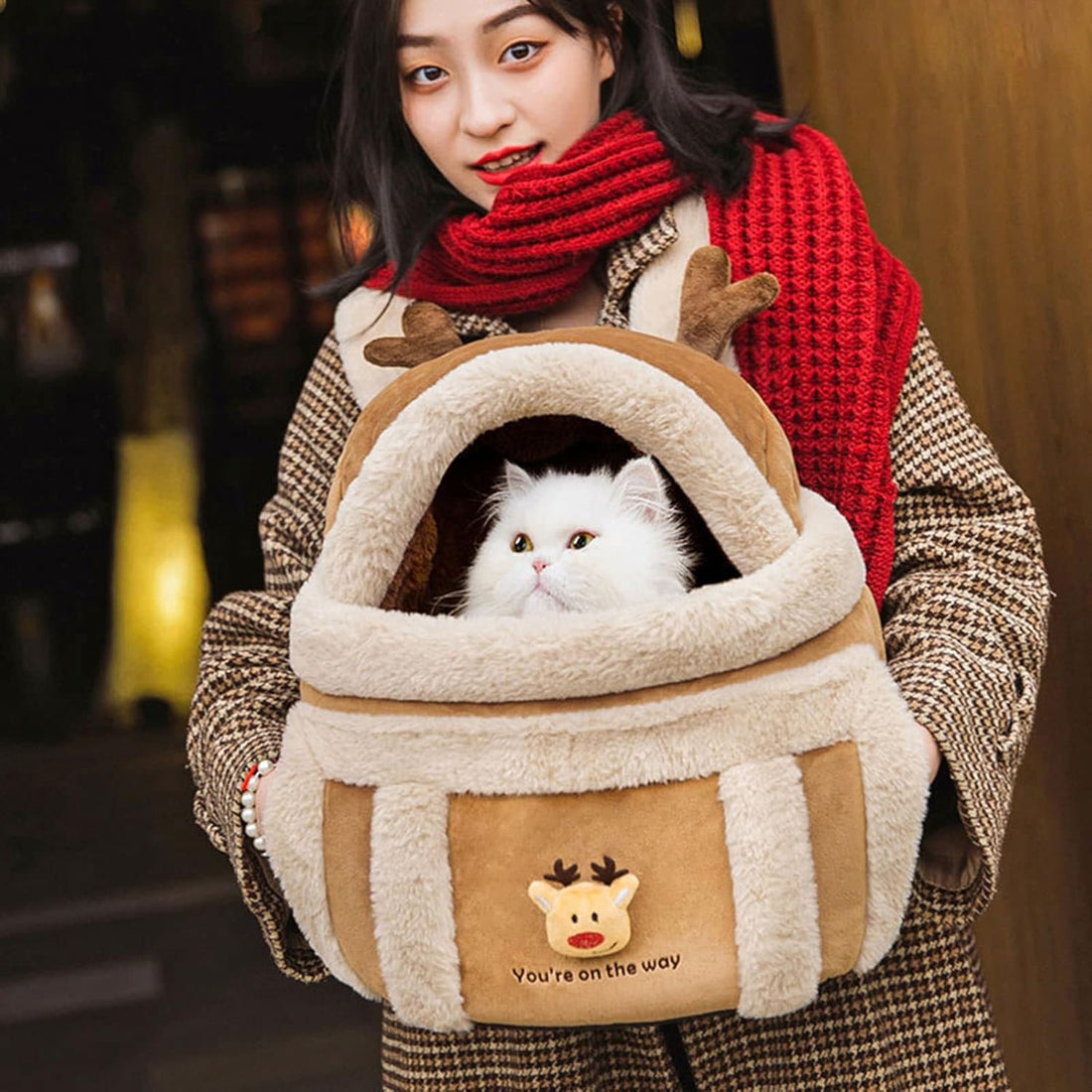 Plush Pet Backpack Carrier With Hand Warmers For Travel