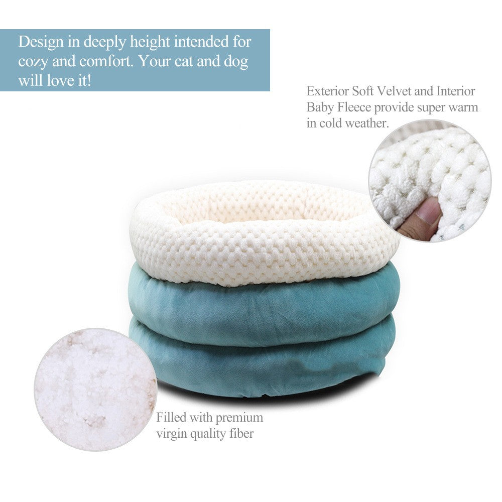 Pet Semi-Closed Round Ice Velvet Deep Sleep Bed