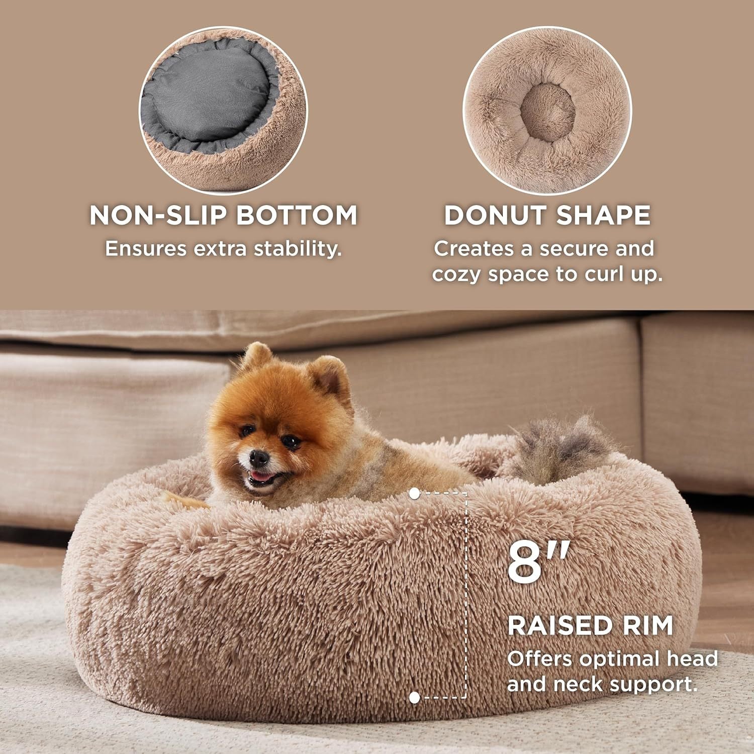 Indoor Non Slip Fluffy Plush Round Pet Bed