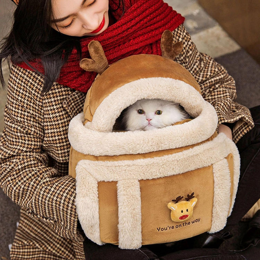 Plush Pet Backpack Carrier With Hand Warmers For Travel